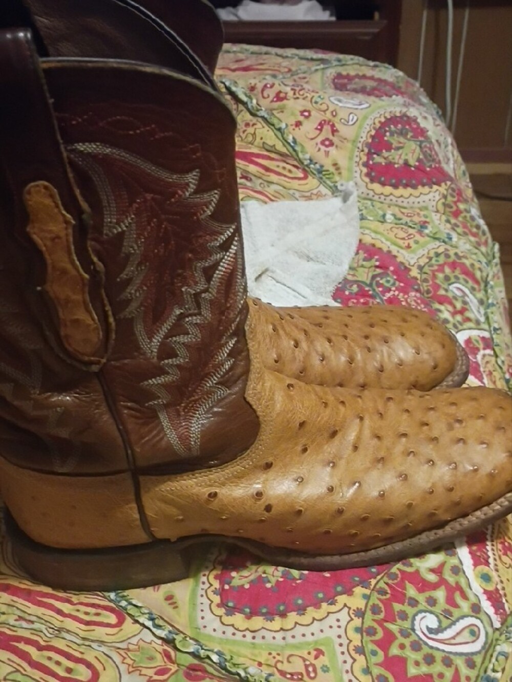 Men's Tony Llama Tan Genuine Ostrich Skin Western Boots - Picture 4 of 6
